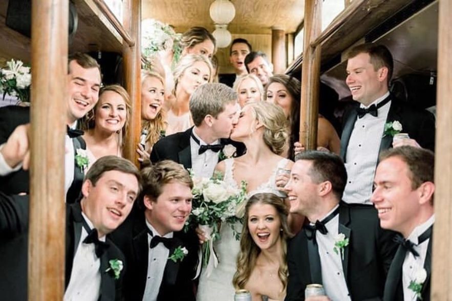 Antique Trolley Interior Wedding Party